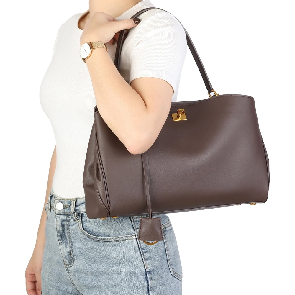 Tiffany & Fred Paris Versatile Elegance Genuine Leather Shoulder Satchel - Brown - Picture 5 of 5